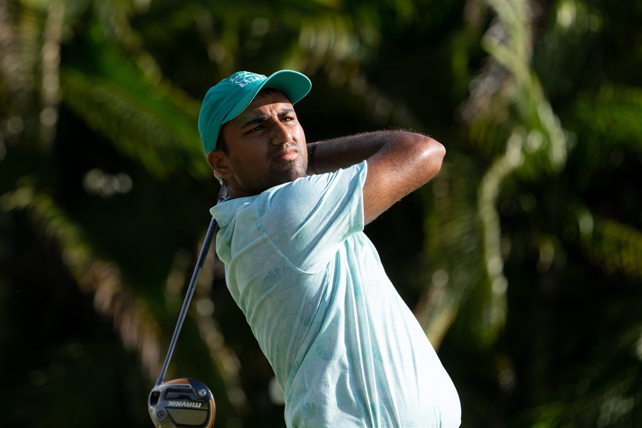 Yadhu Urs watching his tee shot at the 2023 LAAC
